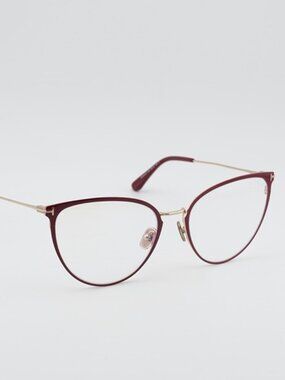 Tom Ford FT5840-B 066 Eyeglasses Red / Gold 56mm Cat Eye Frame, Blue Light Block
